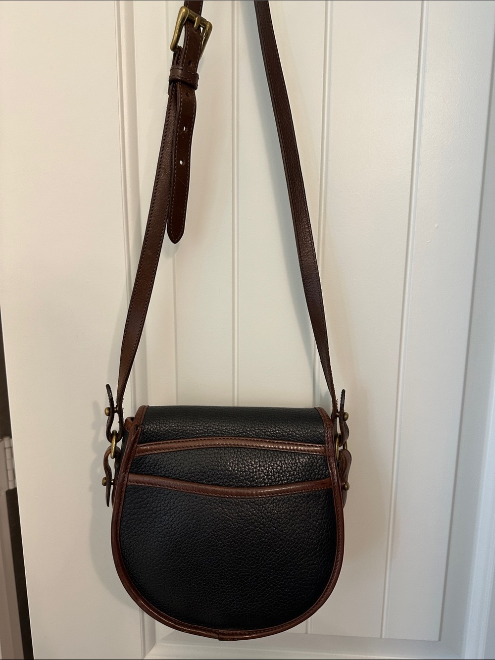 Dooney & Bourke Black with Brown Trim Pebbled Leather AWL Crossbody - Picture 3 of 4